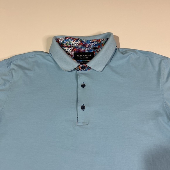 Alex Vando Golf Polo Shirt Men Medium Blue Short Sleeve Floral Athleisure Casual - Picture 4 of 11